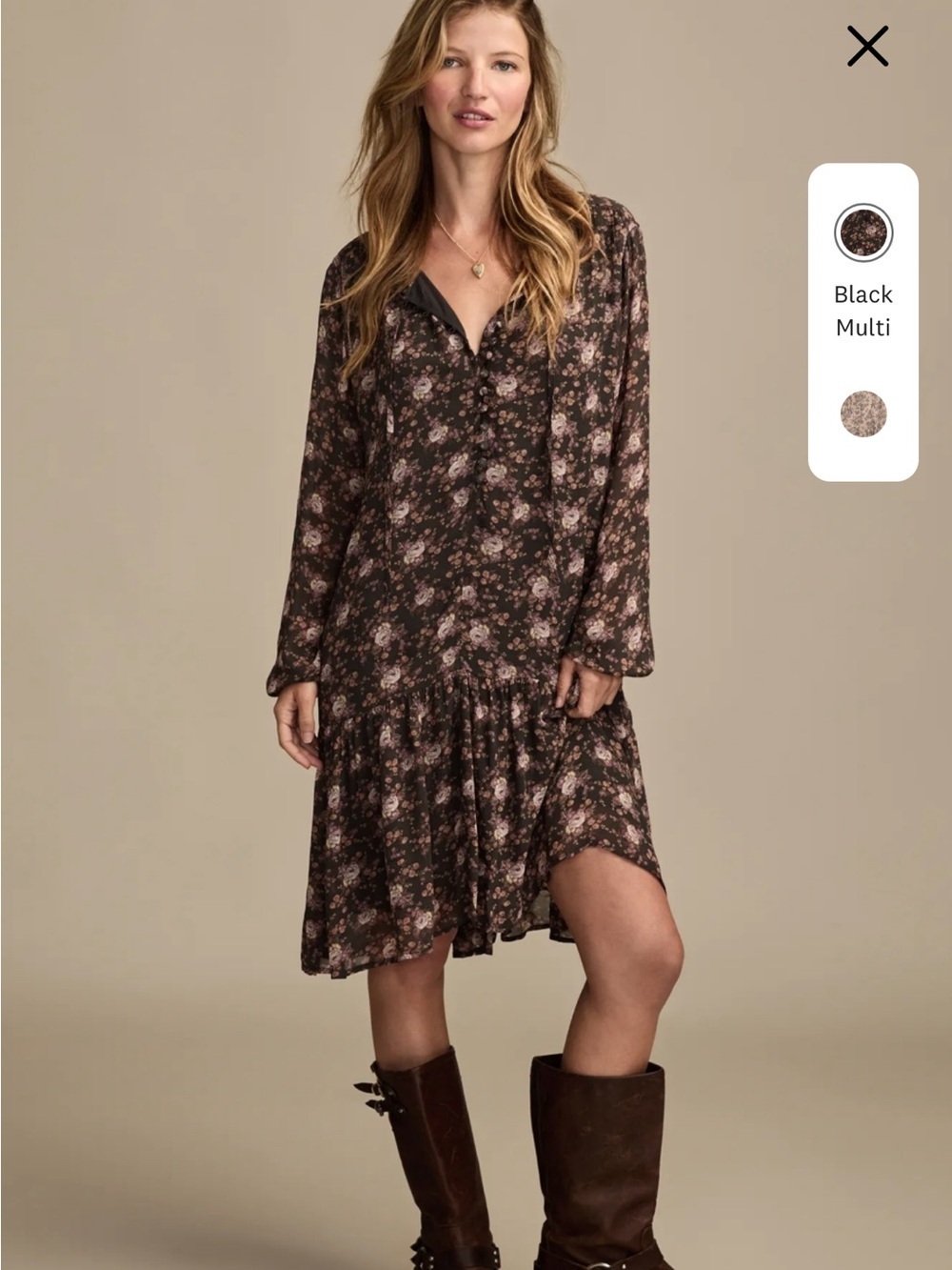 Lucky Brand Dropped Waist Floral Mini Dress size XS